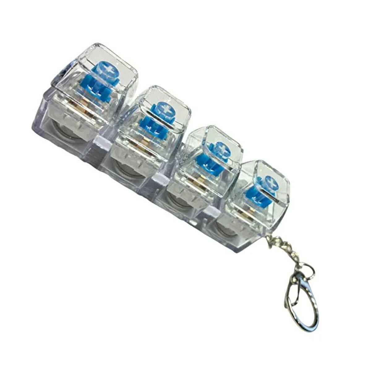 Stres Giderici Işıklı Klavye Anahtarlık | 4'lü Mekanik Mavi Switch Fidget | LED Işıklı Tuş Tıklatıcı
