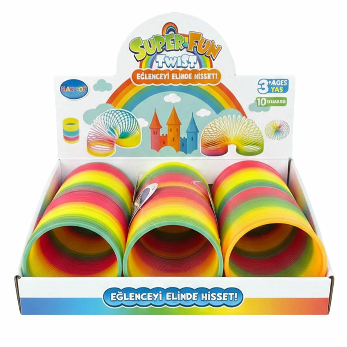 Stres Yayı 10 Numara (6'lı Kutu) | Dev Boyutlu Gökkuşağı Stres Yayı | Ritmik ve Esnek Duyusal Oyun Seti