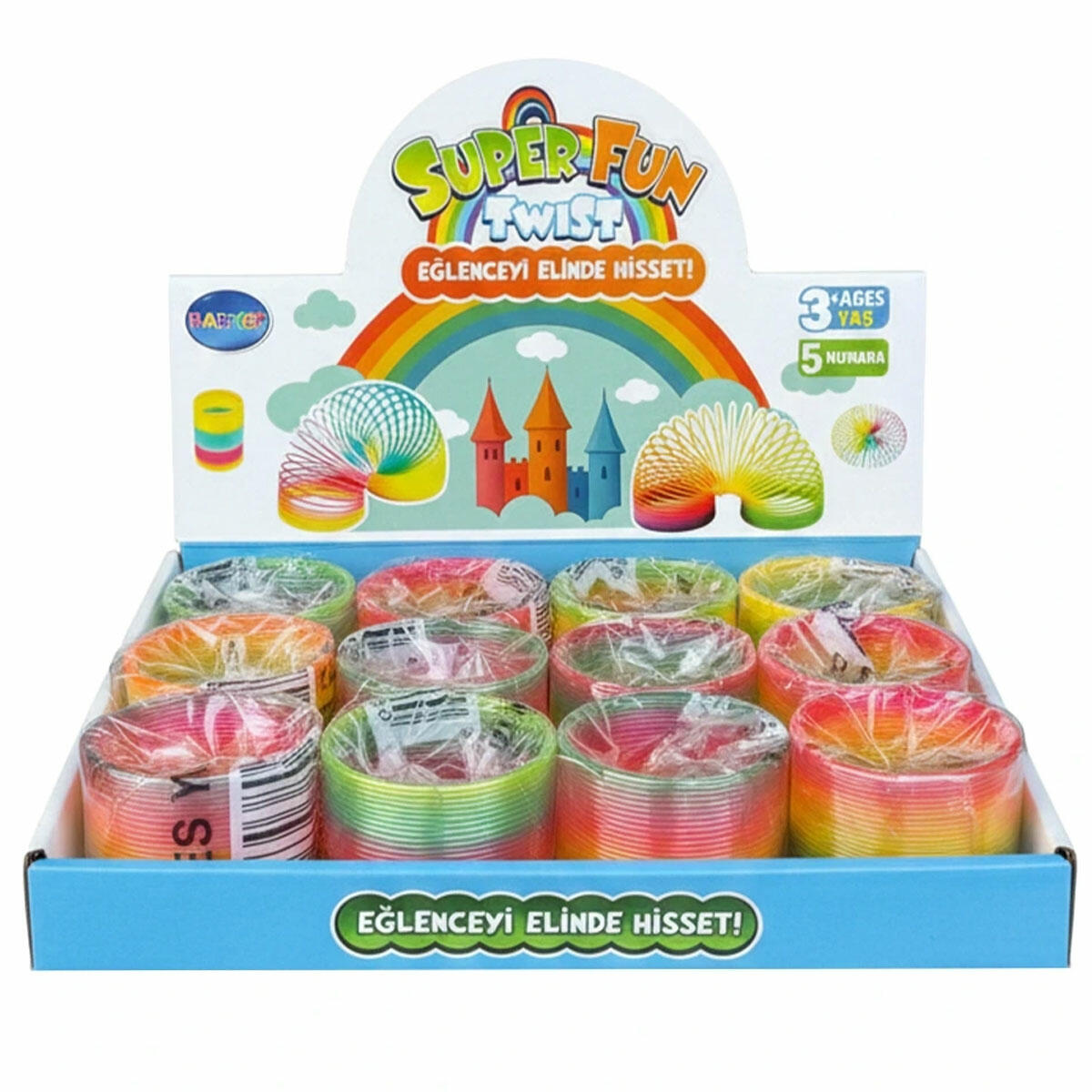 Stres Yayı 5 Numara 12'li Kutu | Orta Boy Gökkuşağı Slinky Seti | Eğitici ve Dinlendirici Oyun Yayları