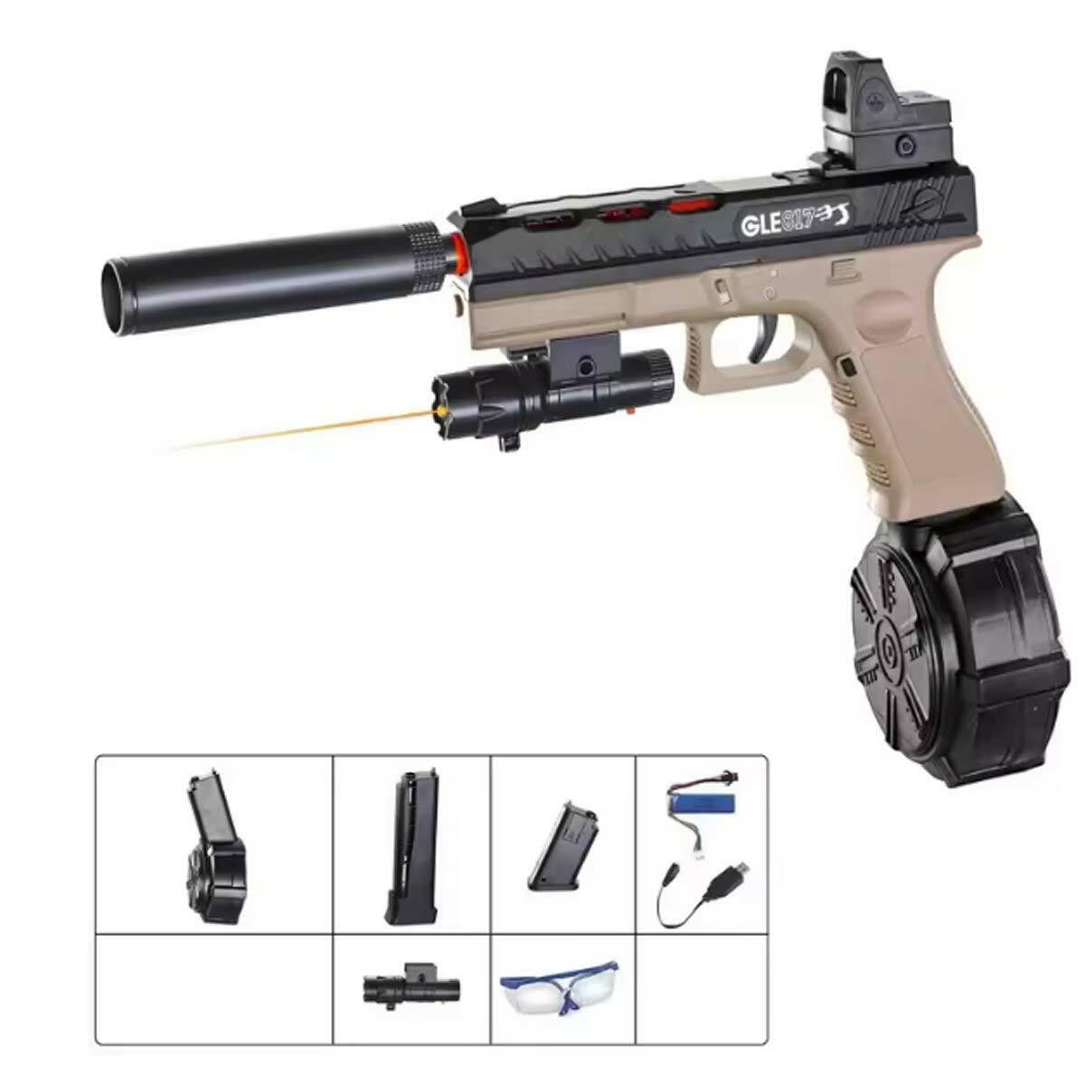 Su Boncuğu Atan Şarjlı Glock Jel Blaster | 24 Metre Menzilli Full Set