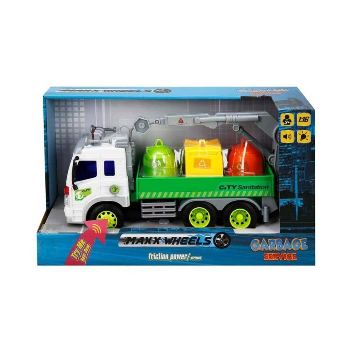 Maxx Wheels 1:16 Sesli ve Işıklı Geri Dönüşüm Kamyonları