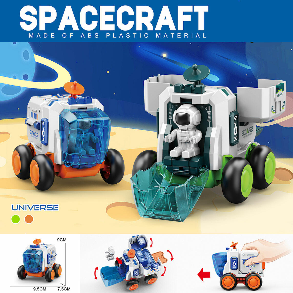 Sürtmeli Astronotlu Uzay Aracı (9,5x7,5x9 cm) | Açılabilir Parçalarla Rol Yapma Oyuncakları