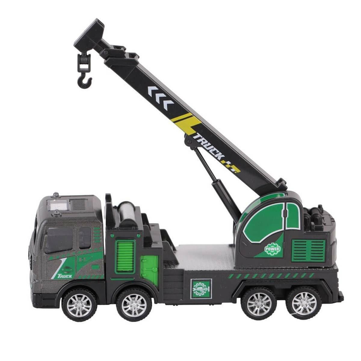 Sürtmeli Metal 1:50 Füme Vinç ve Ekskavatör | Koleksiyonluk İş Makineleri | 17 CM Metal Gövdeli Şantiye Serisi