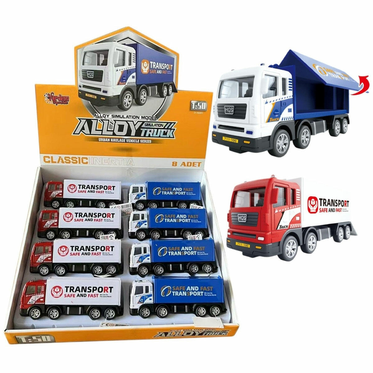 Sürtmeli Metal 1:50 Konteyner Kamyonu | 17 cm Koleksiyonluk Çekici Tır | Dayanıklı Metal Gövde ve Hızlı Mekanizma