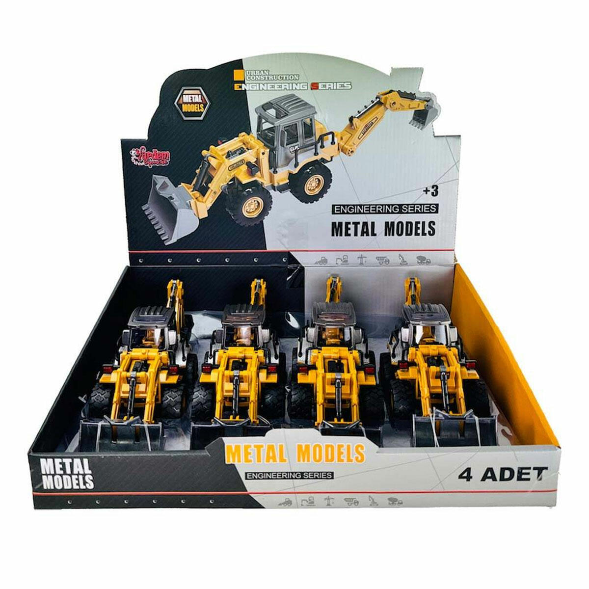 Sürtmeli Metal İnşaat Aracı 1:55 Kazıcı Yükleyici | Metal Gövdeli, Hareketli ve Sürtmeli Mekanizmalı İş Makinesi