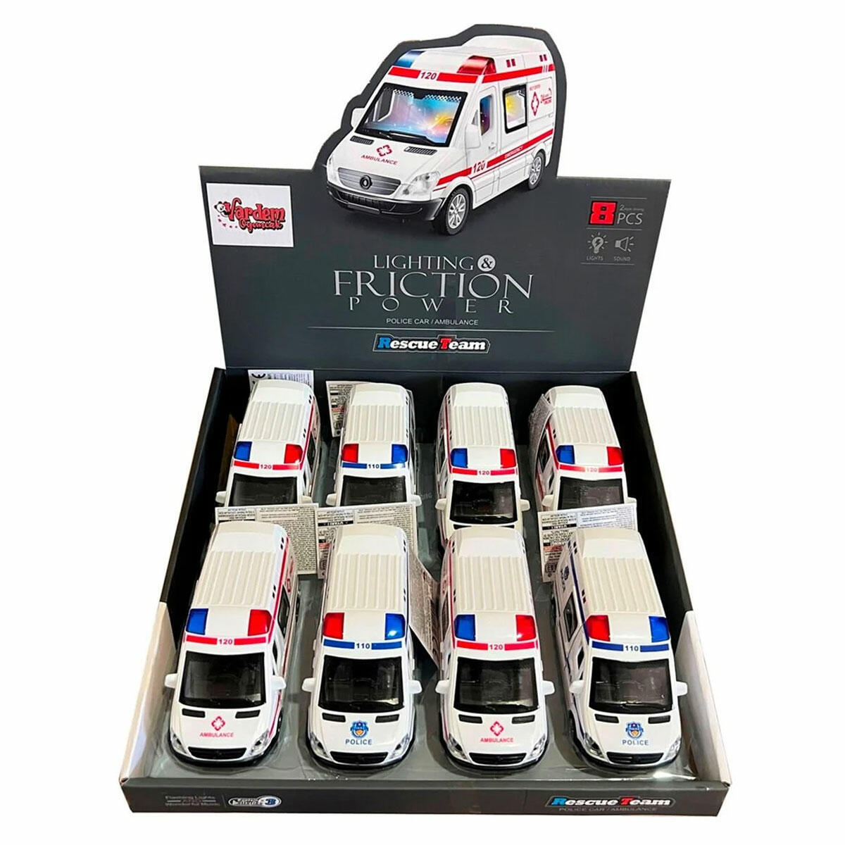 Sürtmeli Polis ve Ambulans Oyuncak Araç | 14.5 cm Sesli Işıklı Kurtarma Araçları | Açılabilir Kapılı Model Arabalar