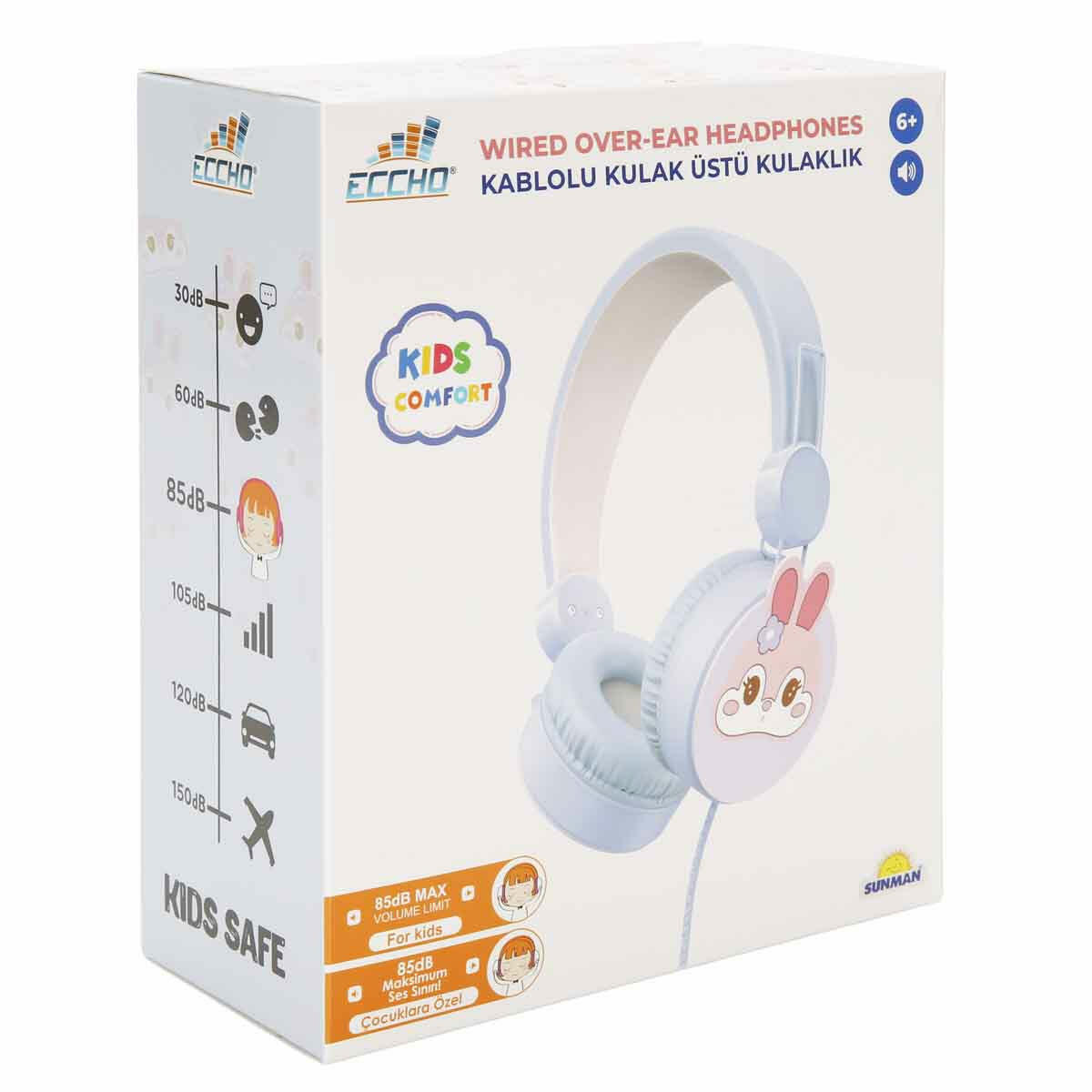 Tavşan Desenli Mikrofonlu Kulak Üstü Kulaklık | Lila Renkli Çocuk Kulaklığı | 85 dB Güvenli Ses Sınırlı Mikrofonlu Set