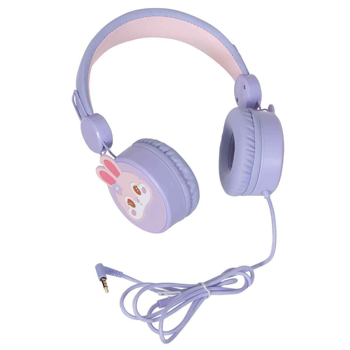Tavşan Desenli Mikrofonlu Kulak Üstü Kulaklık | Lila Renkli Çocuk Kulaklığı | 85 dB Güvenli Ses Sınırlı Mikrofonlu Set
