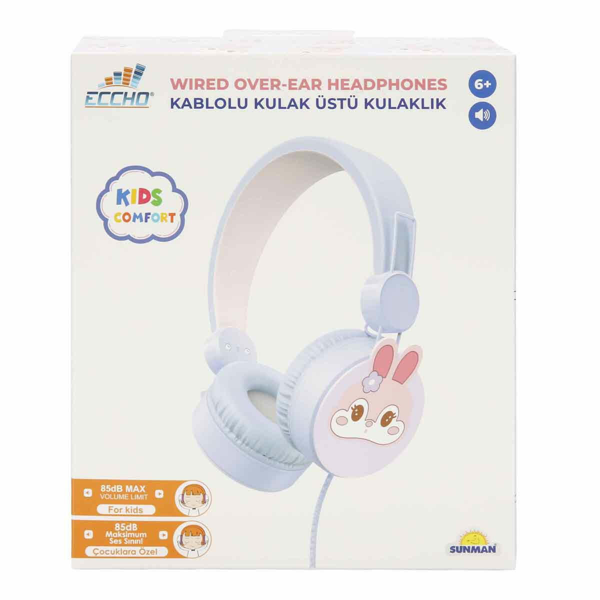 Tavşan Desenli Mikrofonlu Kulak Üstü Kulaklık | Lila Renkli Çocuk Kulaklığı | 85 dB Güvenli Ses Sınırlı Mikrofonlu Set