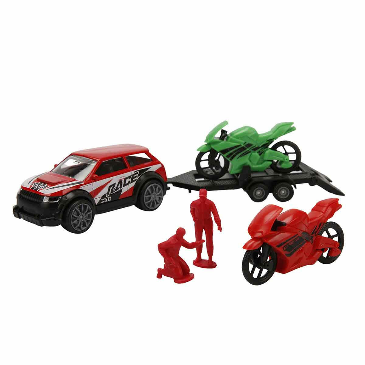 Teamsterz 4x4 Römorklu Yarış Araçları Seti | 2 Adet Yarış Motosikleti ve 2 Figürlü Macera Seti | Hareketli Tekerlekli Gerçekçi Model Araçlar