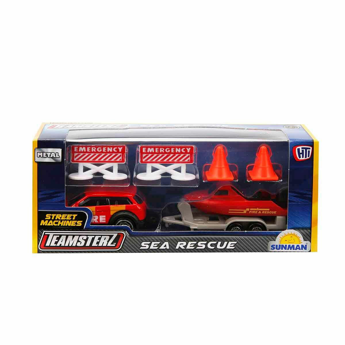 Teamsterz Kurtarma Botu ve Araç Seti | Römorklu İtfaiye ve Cankurtaran Araçları | Eğitici ve Eğlenceli Kurtarma Operasyonu Oyuncağı