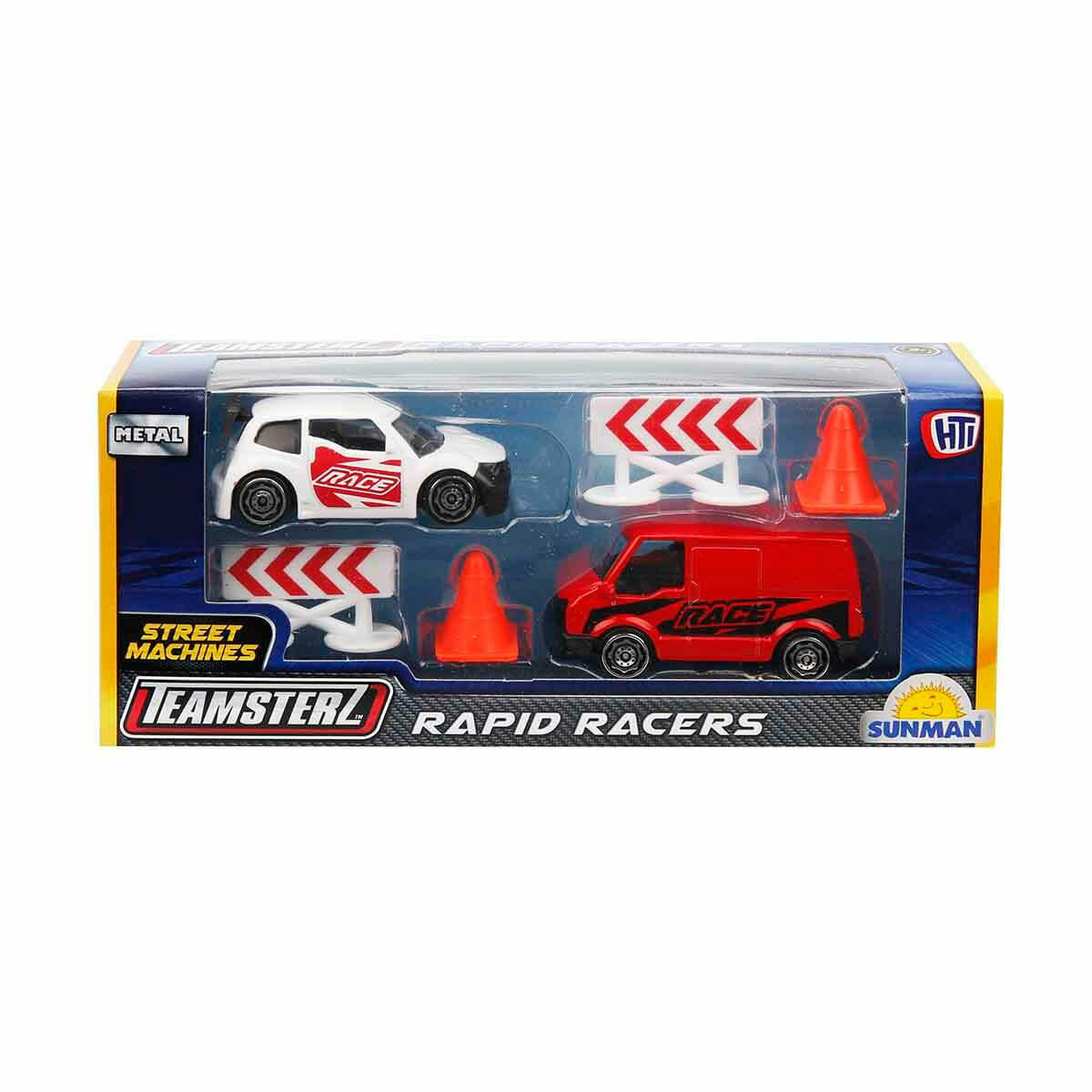 Teamsterz Yarış Destek Araçları Seti | Yarış Arabası ve Çekici Destek Aracı | Aksesuarlı Yarış ve Kurtarma Oyun Seti