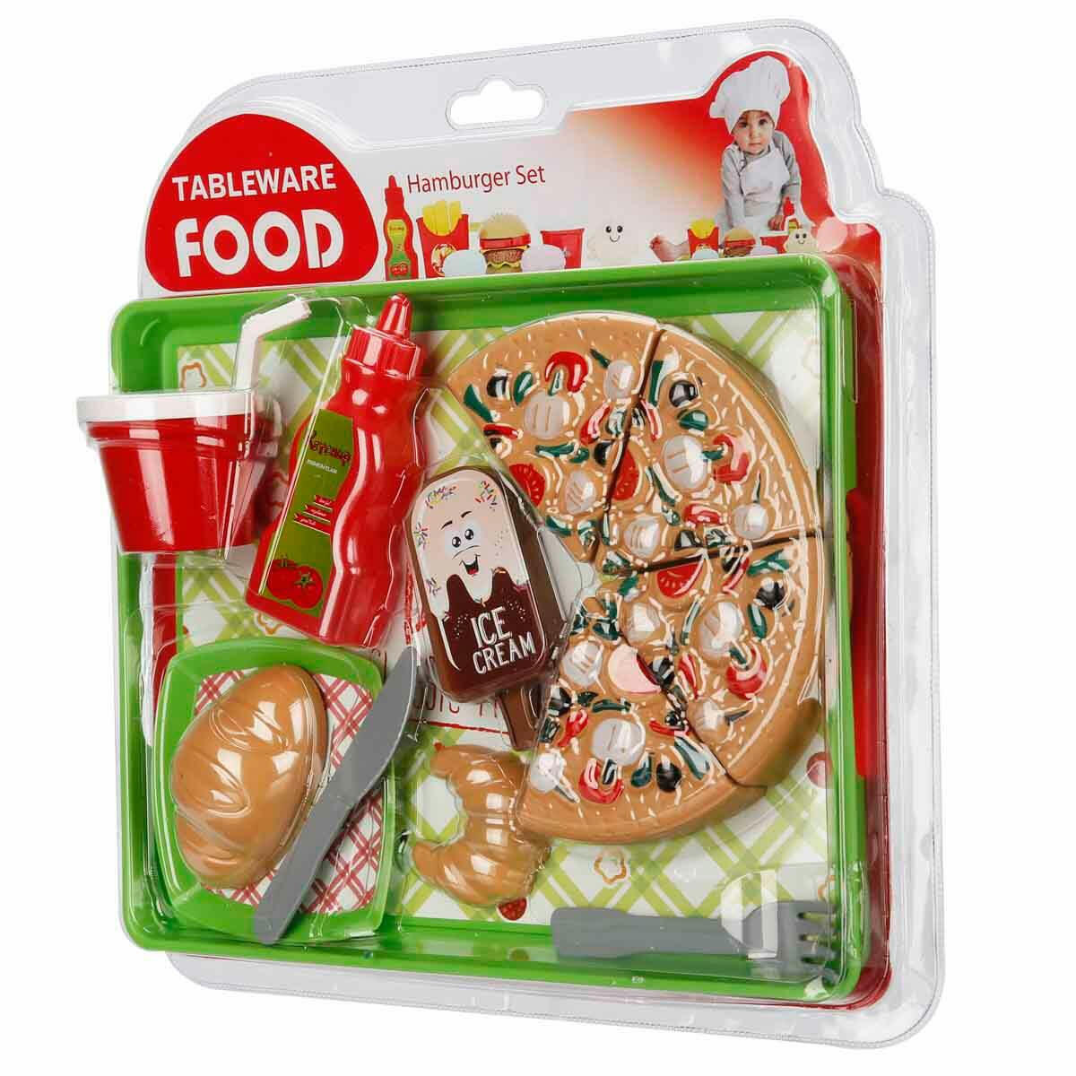 Tepsili Pizza Oyun Seti | Restoran ve Evcilik Oyuncakları | Pizza Dilimleri, Tatlılar ve İçecek Dahil 12 Parça Aksesuarlı Set