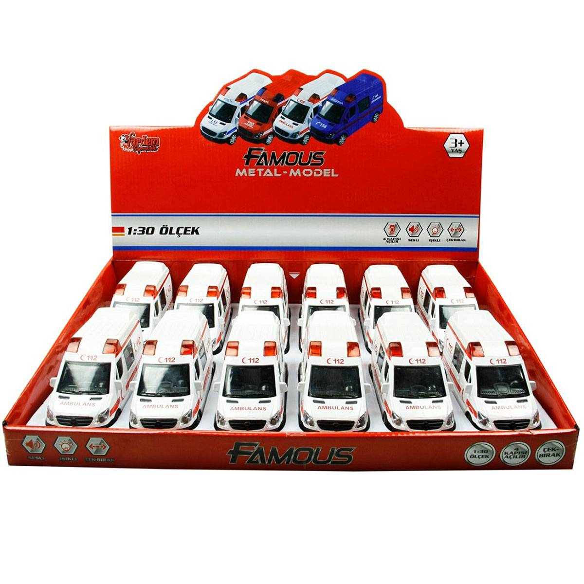 Çek Bırak 1:30 Işıklı ve Sesli Ambulans