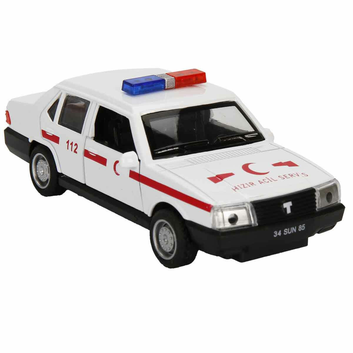 Tofaş 1:32 Sesli ve Işıklı Çek Bırak Polis ve Ambulans Arabası | 13 cm Die-Cast Model Araç | Efsane Kuş Serisi Oyuncak
