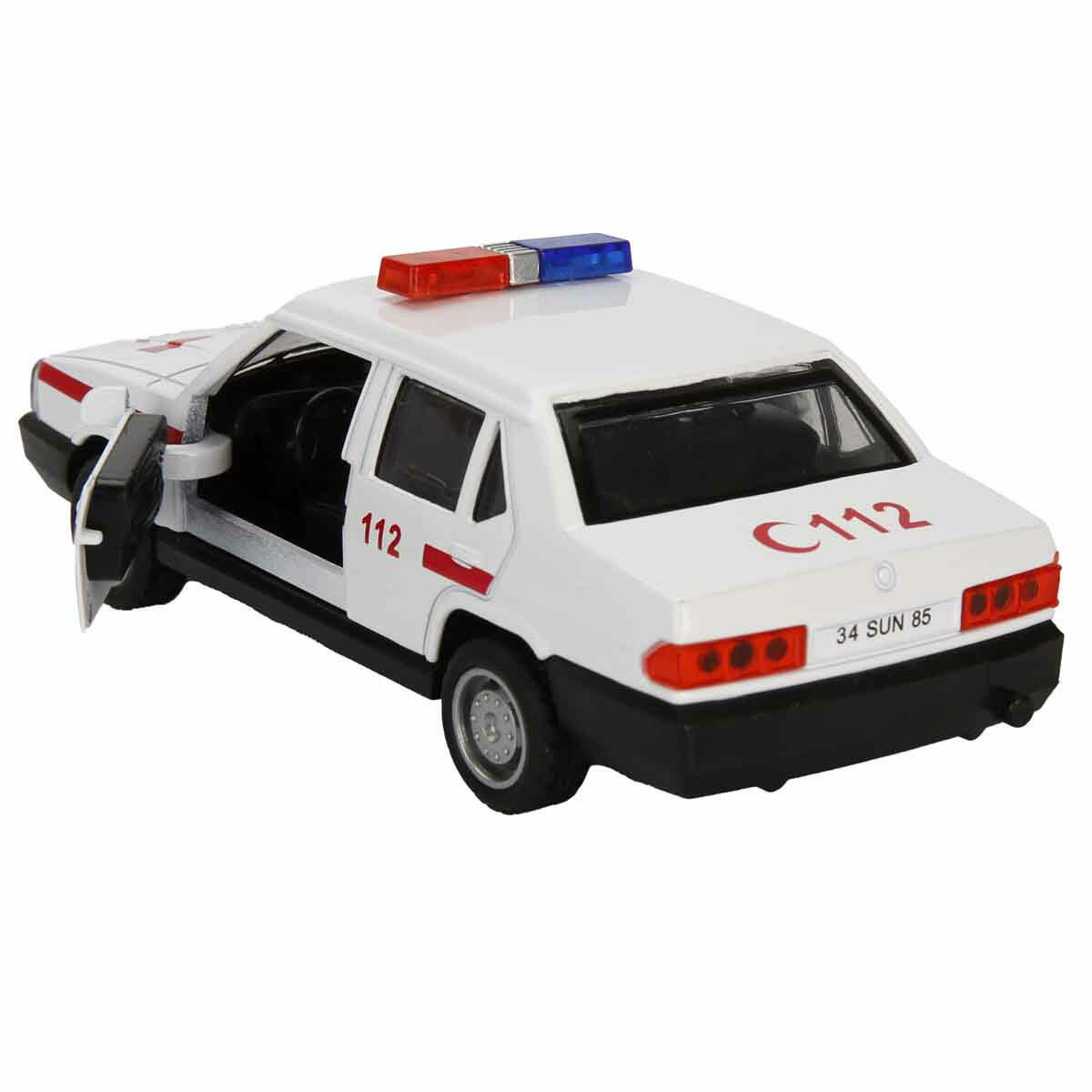 Tofaş 1:32 Sesli ve Işıklı Çek Bırak Polis ve Ambulans Arabası | 13 cm Die-Cast Model Araç | Efsane Kuş Serisi Oyuncak
