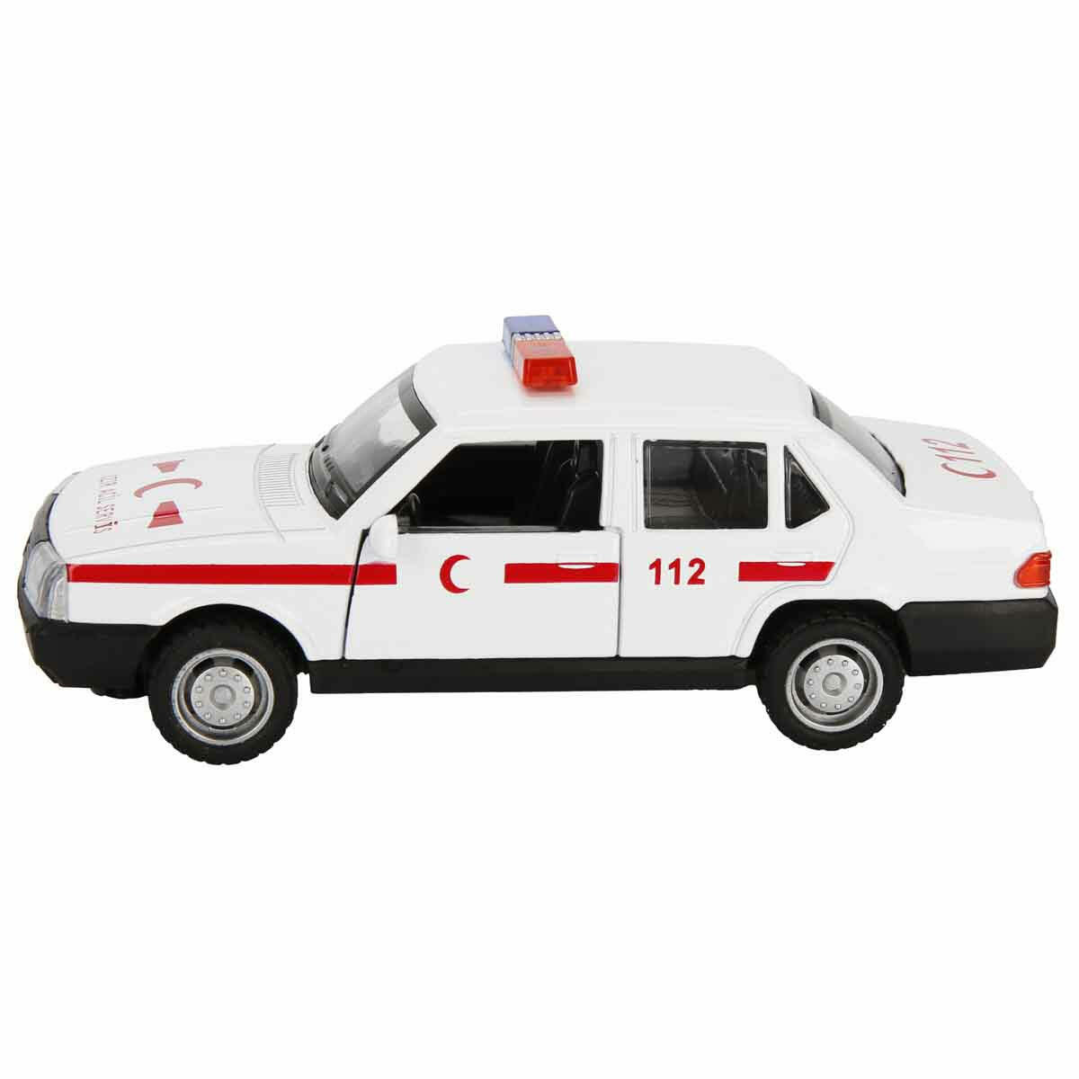 Tofaş 1:32 Sesli ve Işıklı Çek Bırak Polis ve Ambulans Arabası | 13 cm Die-Cast Model Araç | Efsane Kuş Serisi Oyuncak
