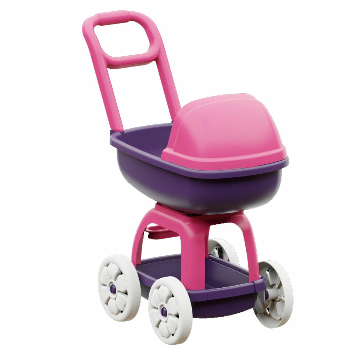 Tombul Küçük Yataklı Puset 42 cm | Oyuncak Bebek Arabası | Vidasız Güvenli Plastik Yürüme Yardımcısı