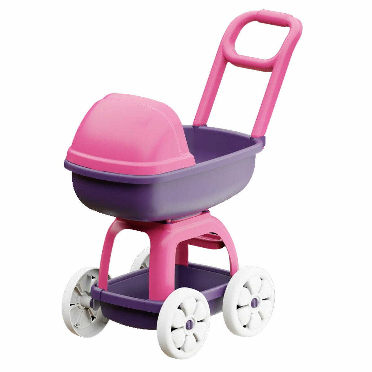 Tombul Küçük Yataklı Puset 42 cm | Oyuncak Bebek Arabası | Vidasız Güvenli Plastik Yürüme Yardımcısı