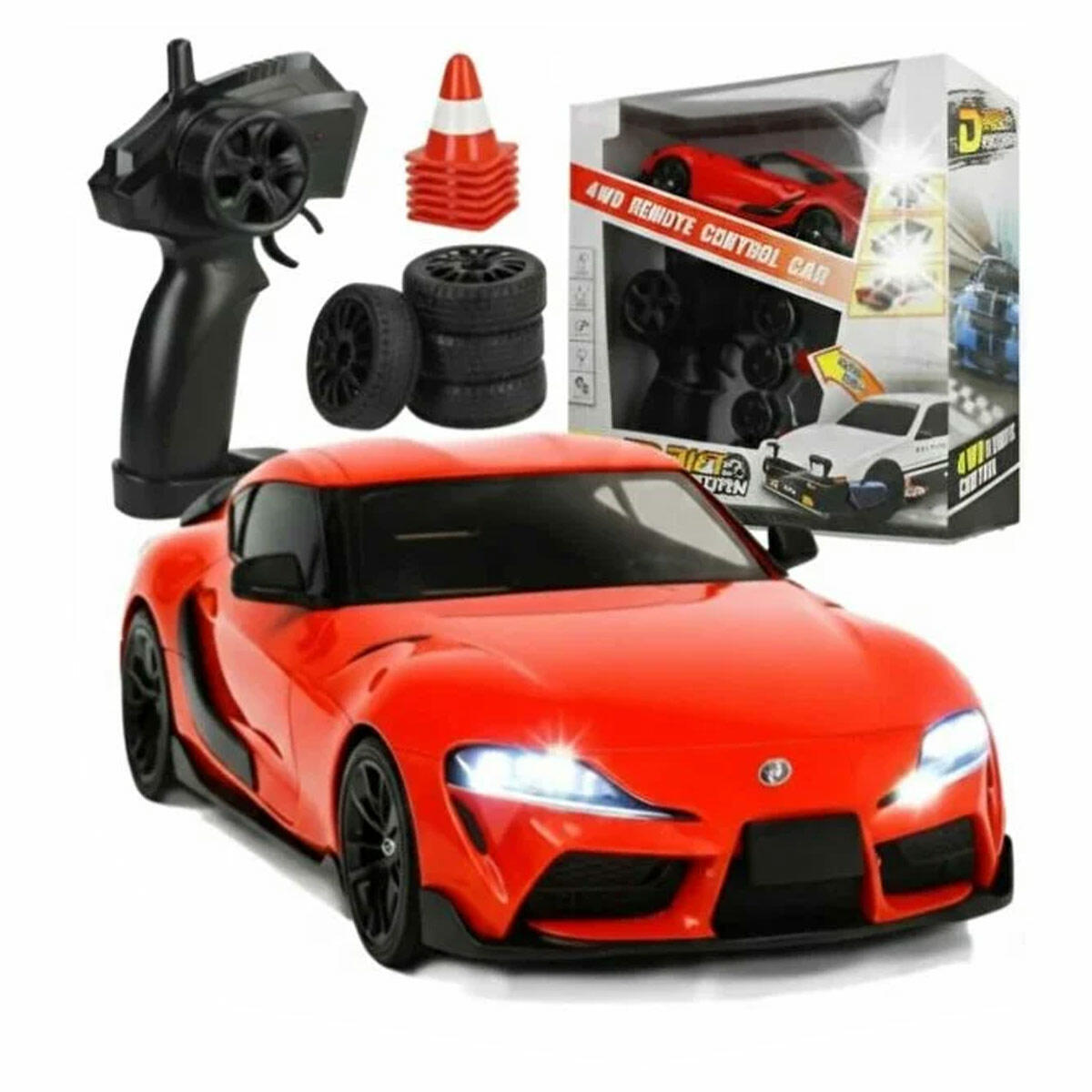 Toyota 1:24 Ölçek Uzaktan Kumandalı Işıklı Drift Arabası | 4x4 Şarjlı Yarış Arabası | 15 km/h Hızlı RC Araba