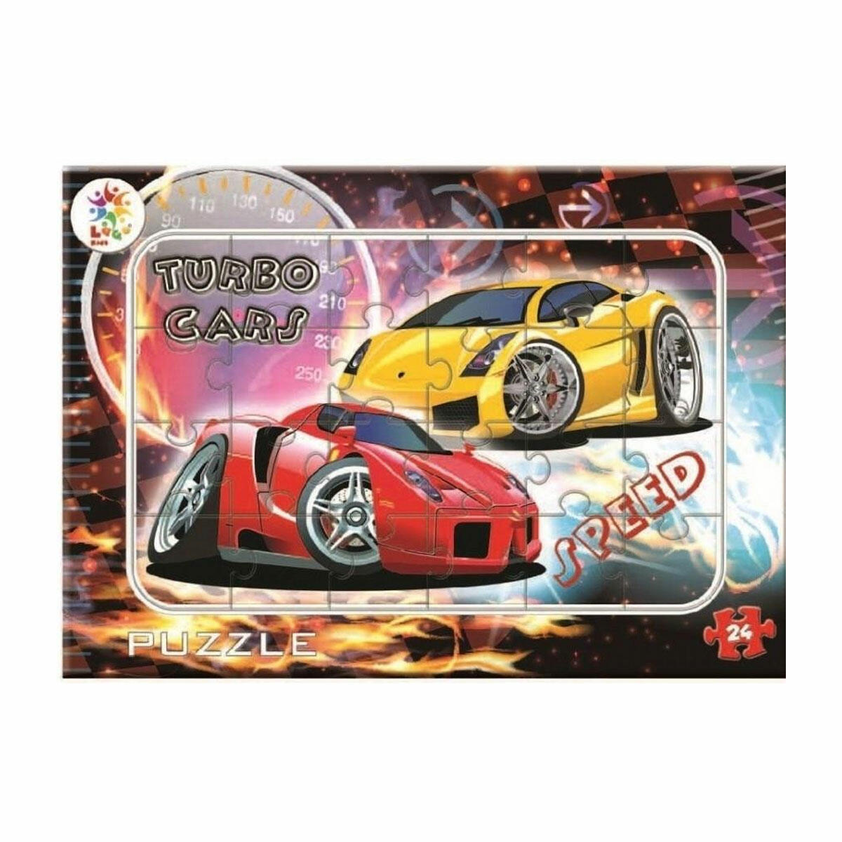 Turbo Cars 24 Parça Taslamalı Frame Puzzle | Parlama Yapmayan Özel Yüzeyli, Çocuklar İçin Eğitici ve Geliştirici Araba Temalı Yapboz