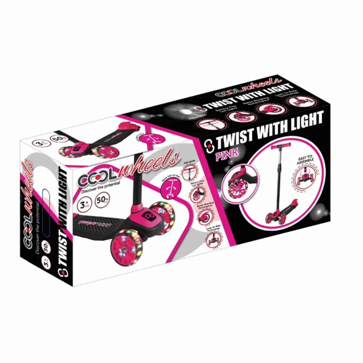 Cool Wheels Twist LED Işıklı 3 Tekerlekli Scooter Pembe | Katlanabilir ve Yükseklik Ayarlı Çocuk Scooterı | Feyza Oyuncak