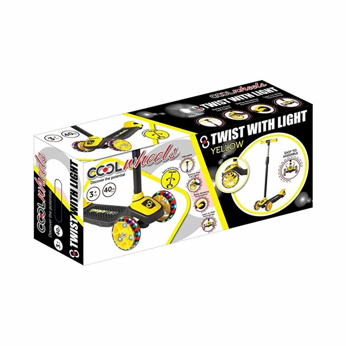 Cool Wheels Işıklı Twist Scooter Sarı | 3+ Yaş 3 Tekerlekli Çocuk Scooterı | LED Işıklı ve Ayarlanabilir Boy