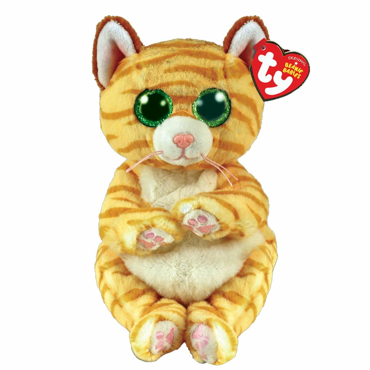 TY Beanie Babies Mango Sarı Çizgili Kedi Pelüş | 15 cm Orijinal Lisanslı Yumuşak Oyuncak | Koleksiyonluk Kedi Figürü