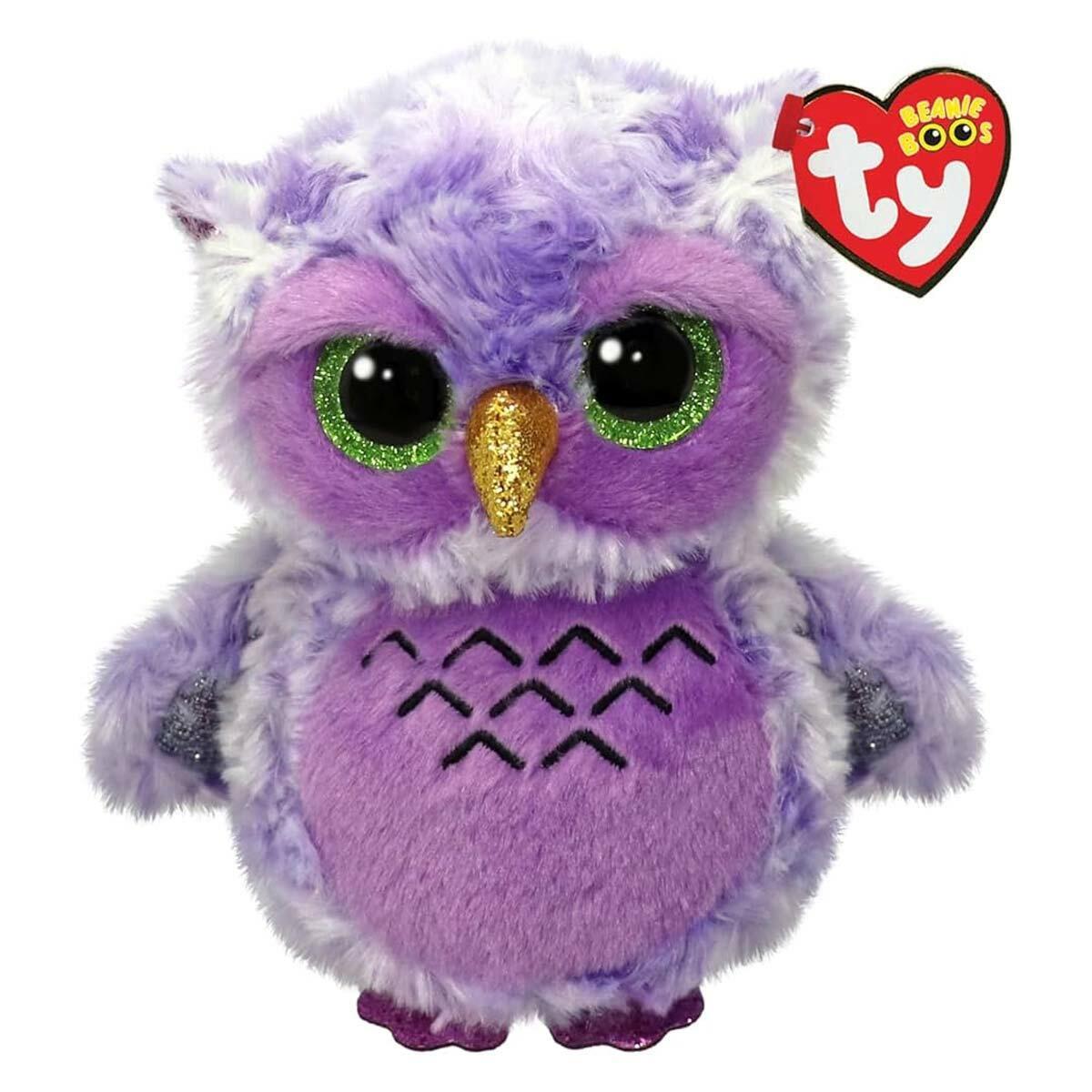 TY Beanie Boos Mor Baykuş Owlivia 15 cm | Parlak Simli Gözlü Pelüş | Orijinal Lisanslı Yumuşak Figür