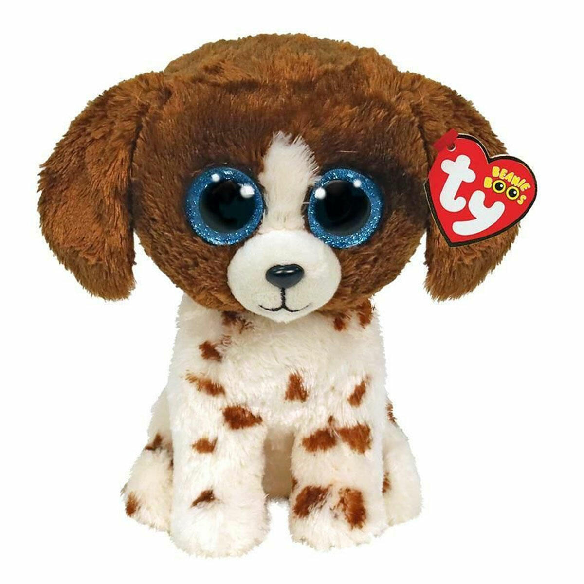 TY Beanie Boos Muddles Köpek Peluş 25 cm | Simli Gözlü Kahverengi Beyaz Köpek | Orijinal TY Koleksiyon Figürü