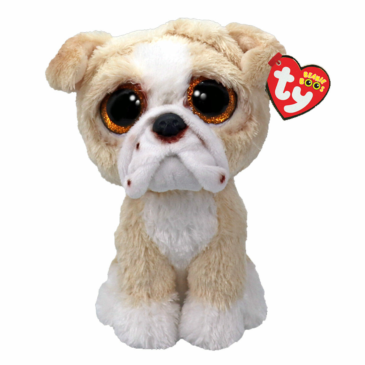 TY Beanie Boos Pooch Bulldog Peluş 15 cm | Kahverengi Simli Gözlü Yumuşak Köpek | Orijinal Ty Peluş Figür
