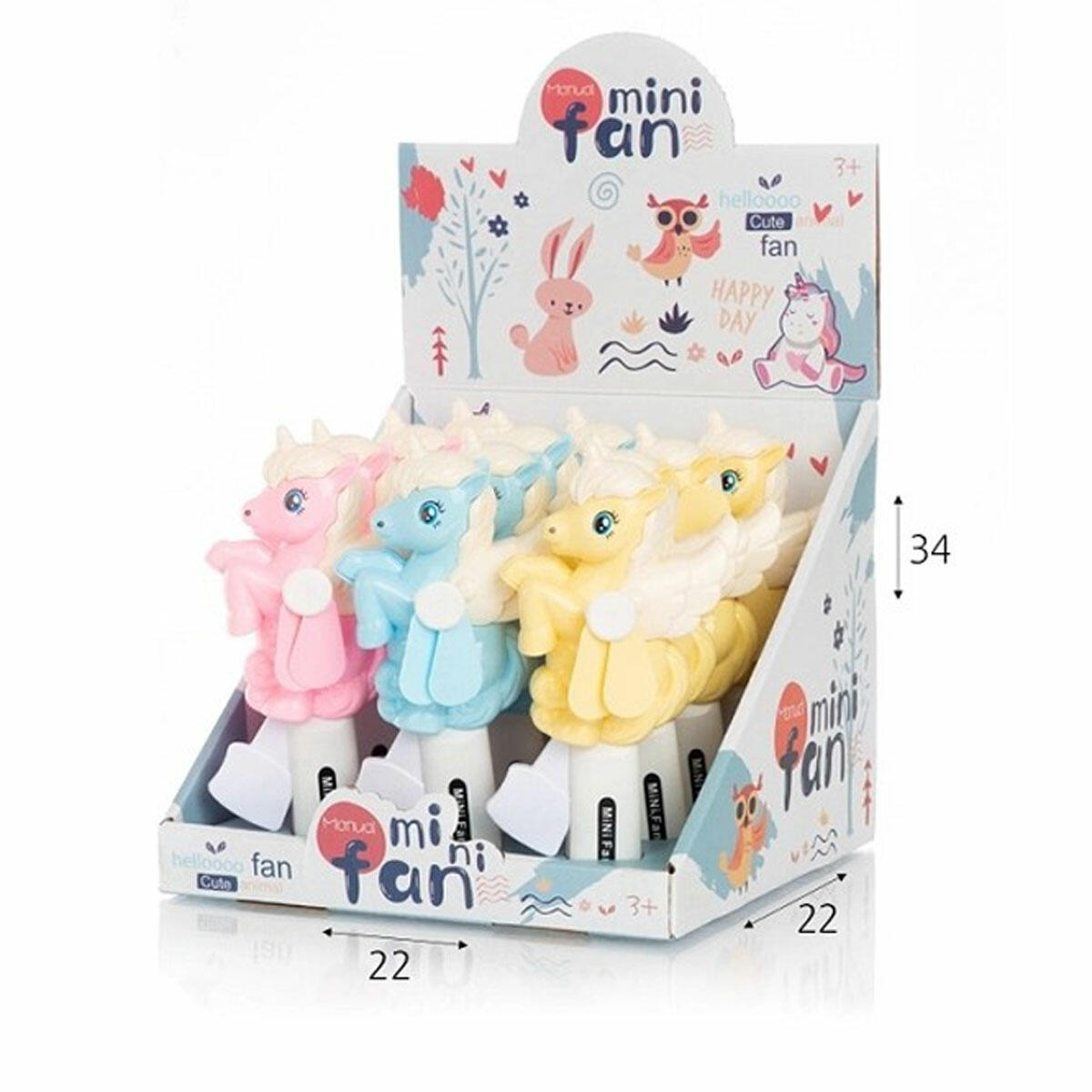 Unicorn Fan Elle Basmalı Mini Taşınabilir Fan | Pilsiz El Fanı | Yumuşak Pervaneli Güvenli Çocuk Vantilatörü 17.5cm.