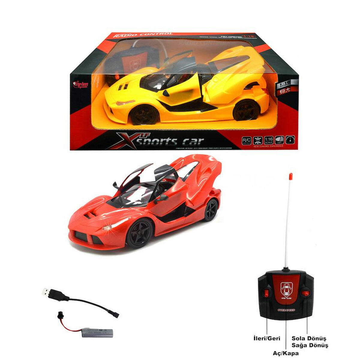 Uzaktan Kumandalı 1/16 Kapıları Açılan Şarjlı Araba | Full Fonksiyonlu, Işıklı ve Hareketli Kapı/Bagaj Detaylı R/C Yarış Arabası