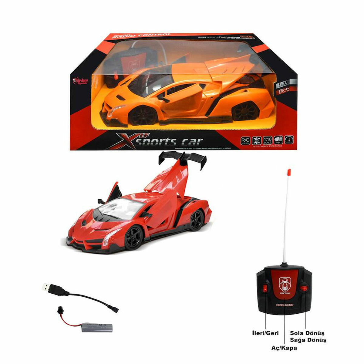 Uzaktan Kumandalı 1/16 Kapıları Açılan Şarjlı Araba | Full Fonksiyonlu, Işıklı ve Hareketli Kapı/Bagaj Detaylı R/C Yarış Arabası