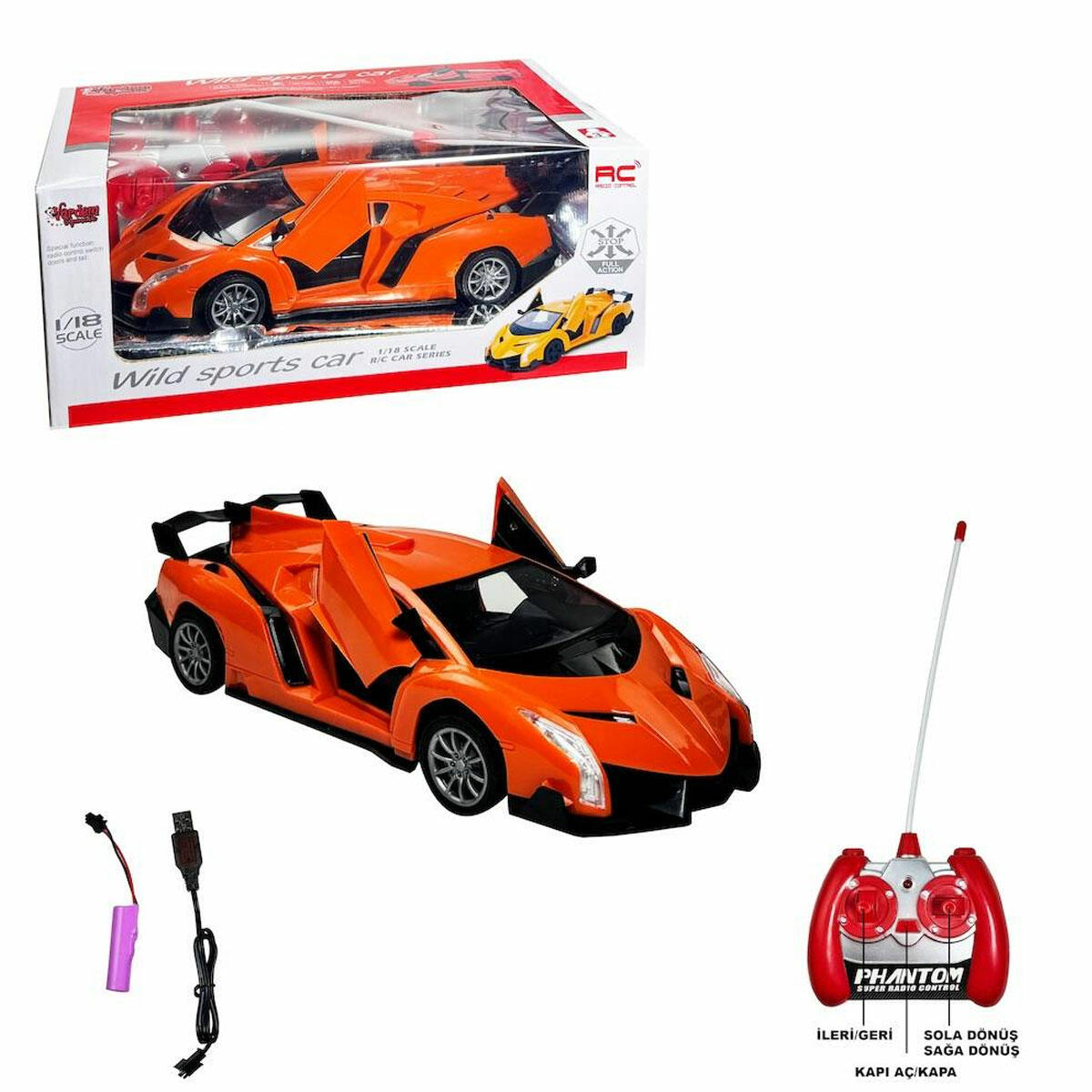 Uzaktan Kumandalı 1:18 Kapıları Açılan Şarjlı Araba | Full Fonksiyonlu RC Spor Araba | USB Şarjlı ve Hareketli Kapılı Oyuncak Araba