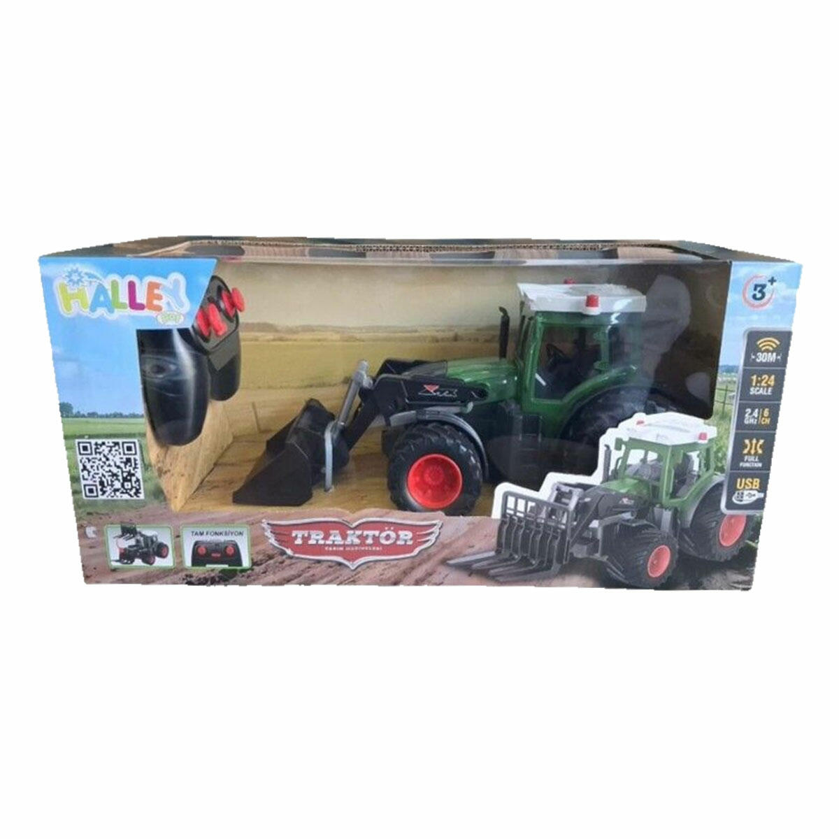 Uzaktan Kumandalı Kepçeli Traktör 1:24 | 6 Kanal Full Fonksiyon İş Makinesi | Hareketli Yükleyicili Çiftlik Traktörü