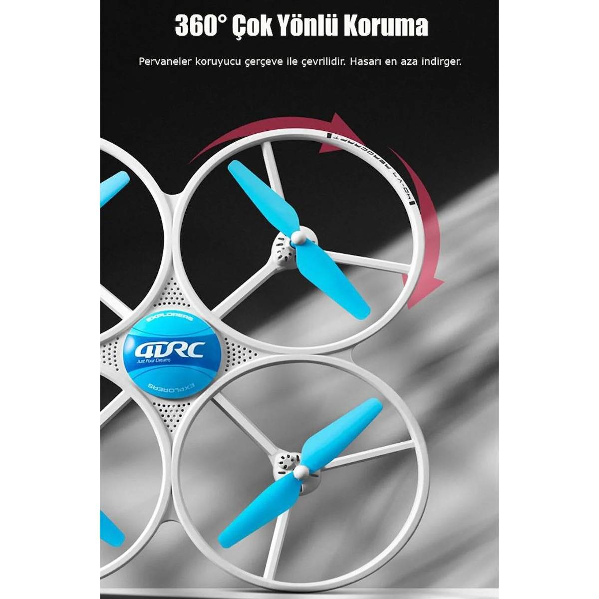 Uzaktan Kumandalı Mavi LED Işıklı Başlangıç Seviye Drone Quadcopter