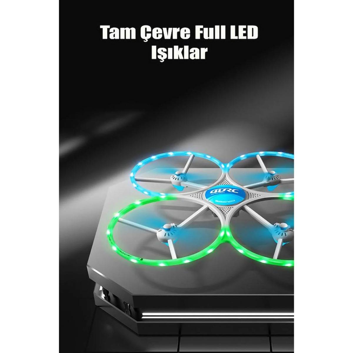 Uzaktan Kumandalı Mavi LED Işıklı Başlangıç Seviye Drone Quadcopter