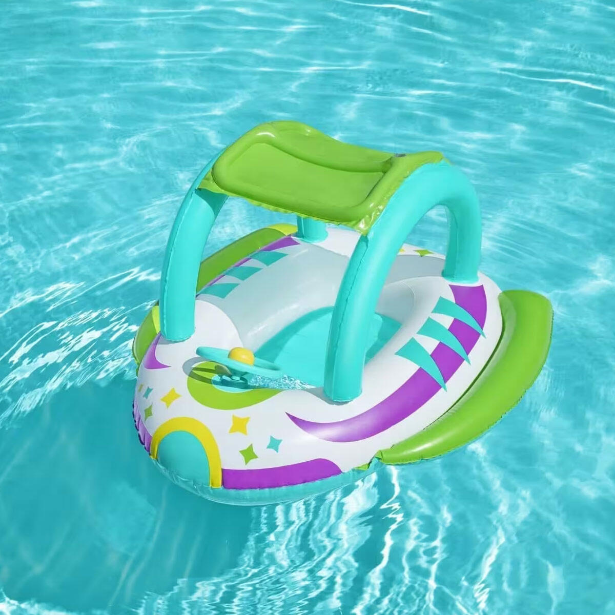 Bestway Sevimli Uzay Gemisi Desenli Gölgelikli Şişme Çocuk Botu | UV Careful Güneşlikli Bebek Ve Çocuk Botu | Güvenli Havuz Oyuncağı