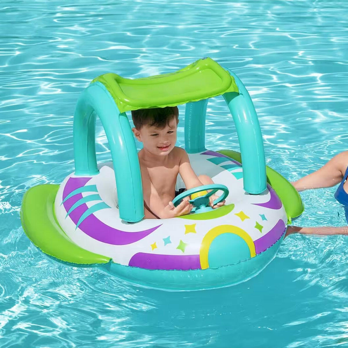 Bestway Sevimli Uzay Gemisi Desenli Gölgelikli Şişme Çocuk Botu | UV Careful Güneşlikli Bebek Ve Çocuk Botu | Güvenli Havuz Oyuncağı