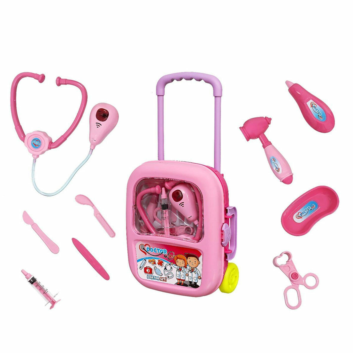 Zeytoys Valizli Doktor Seti Pembe | Işıklı Steteskoplu Eğitici Oyuncak | Taşınabilir Doktor Çantası