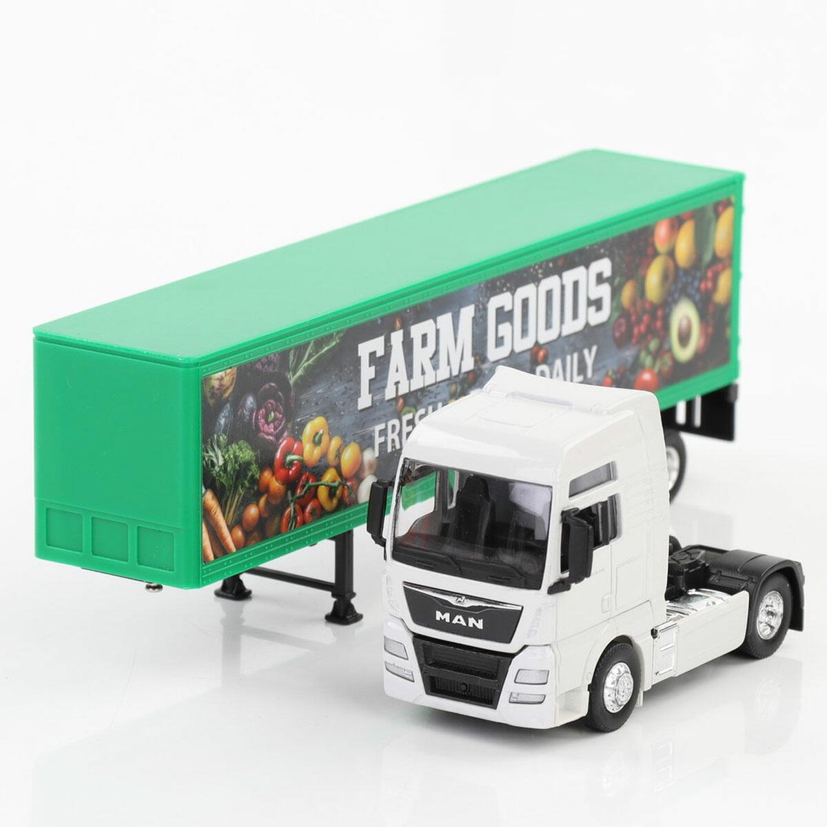 Welly 1:64 Lisanslı Metal MAN Dorseli Tır – Açılır Kapaklı, Katlanır Ayakçıklı Mini Model Tır