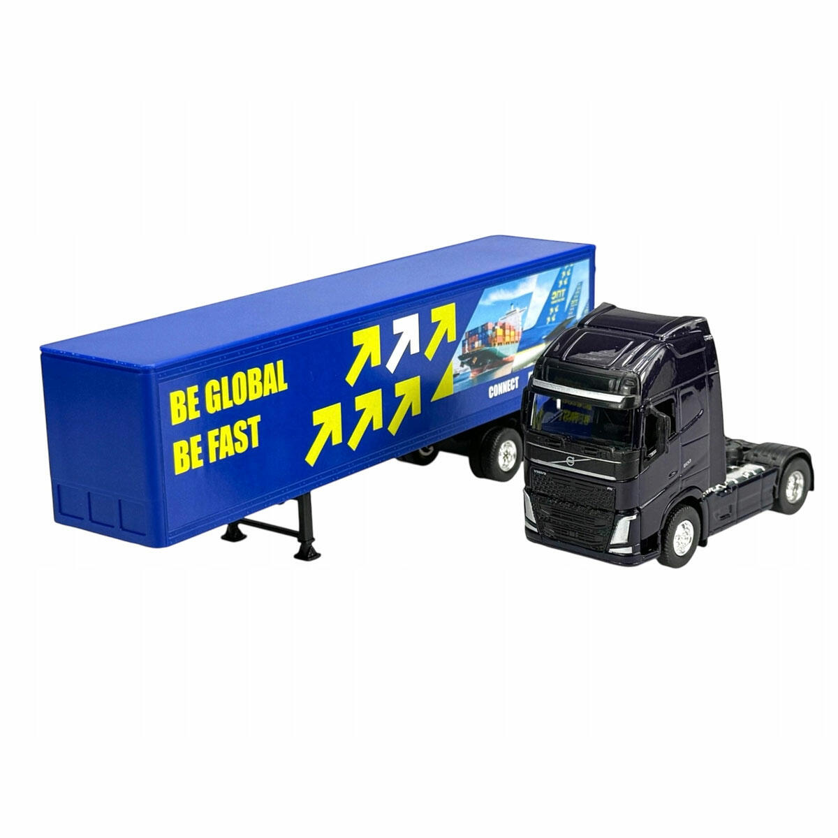 Welly 1:64 Lisanslı Metal Volvo Dorseli Tır – Açılır Kapaklı, Katlanır Ayakçıklı Mini Model Tır