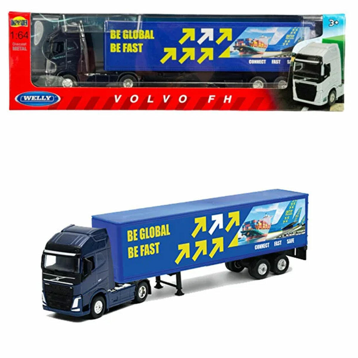 Welly 1:64 Lisanslı Metal Volvo Dorseli Tır – Açılır Kapaklı, Katlanır Ayakçıklı Mini Model Tır