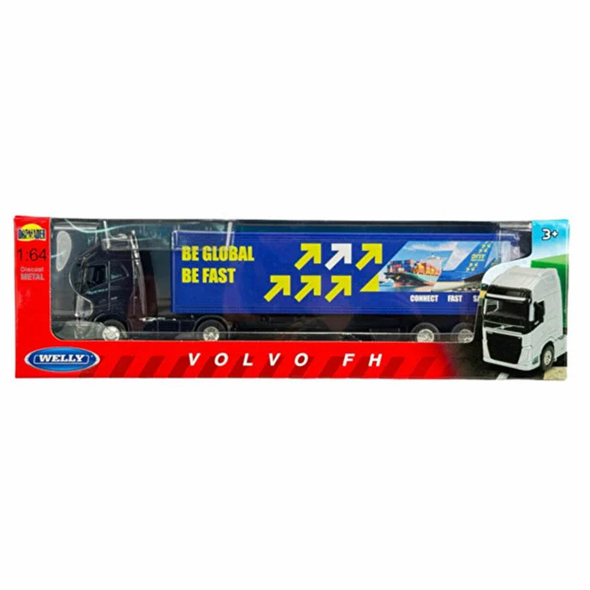 Welly 1:64 Lisanslı Metal Volvo Dorseli Tır – Açılır Kapaklı, Katlanır Ayakçıklı Mini Model Tır