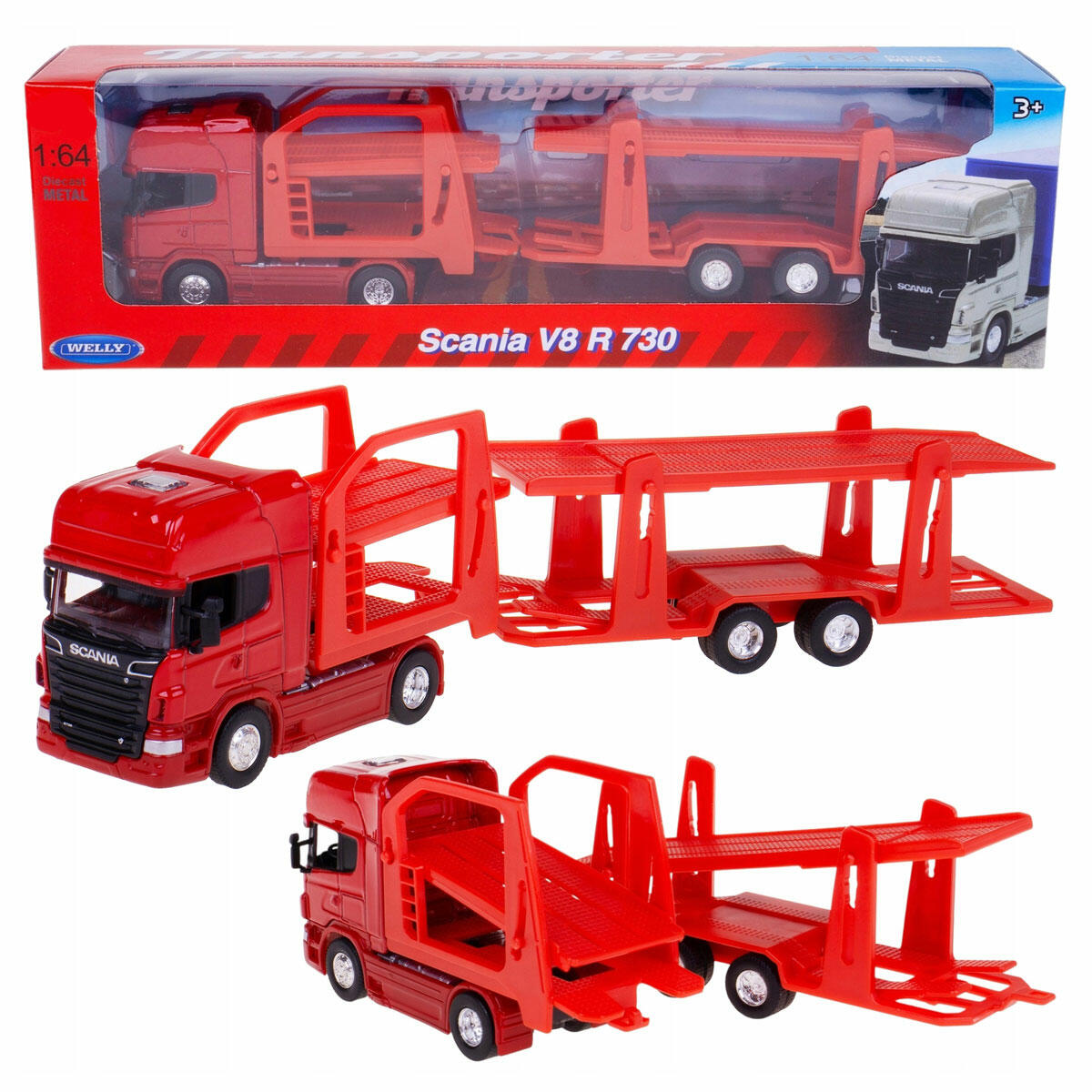 Welly 1:64 Scania V8 R730 Car Carrier Model Tır | 26 cm Diecast Metal Araç Taşıyıcı | Profesyonel Koleksiyon Serisi