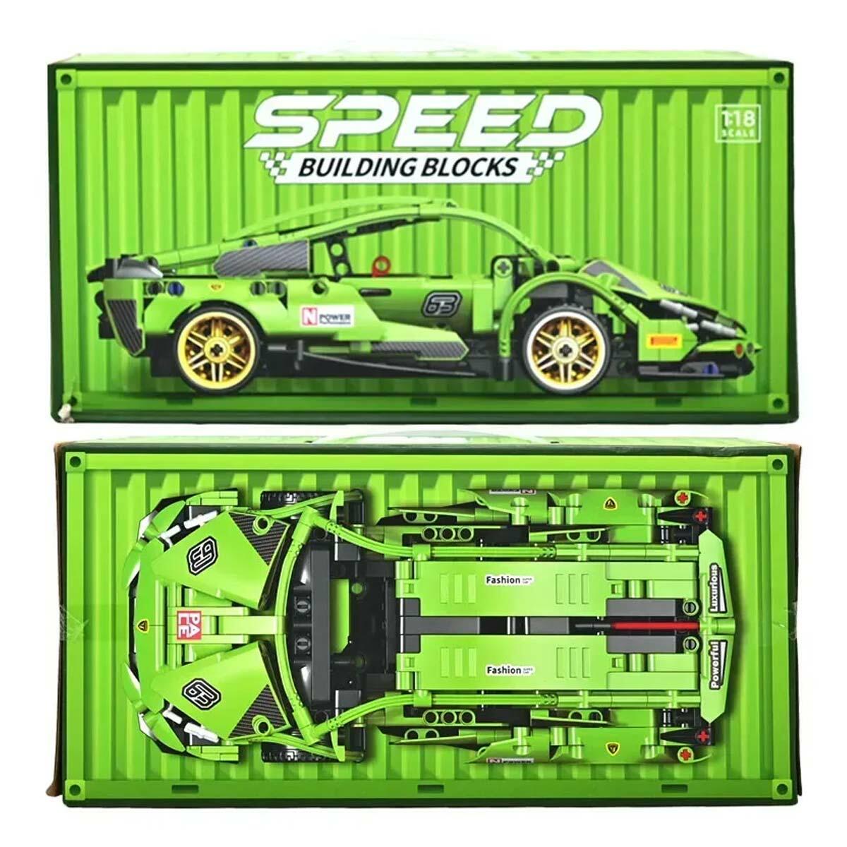 Yeşil Süper Spor Araba Yapım Seti | 451 Parça 1:18 Ölçek | Makas Kapılı ve Çek-Bırak Mekanizmalı Model