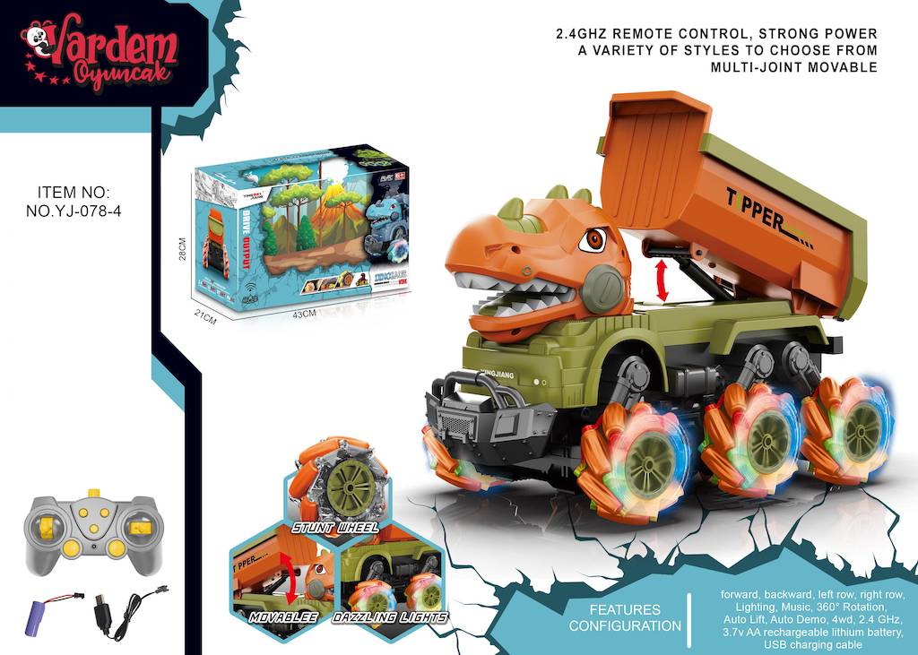 Uzaktan Kumandalı Full Fonksiyon 2.4G Dinozor 1:14 Damperli Kamyon