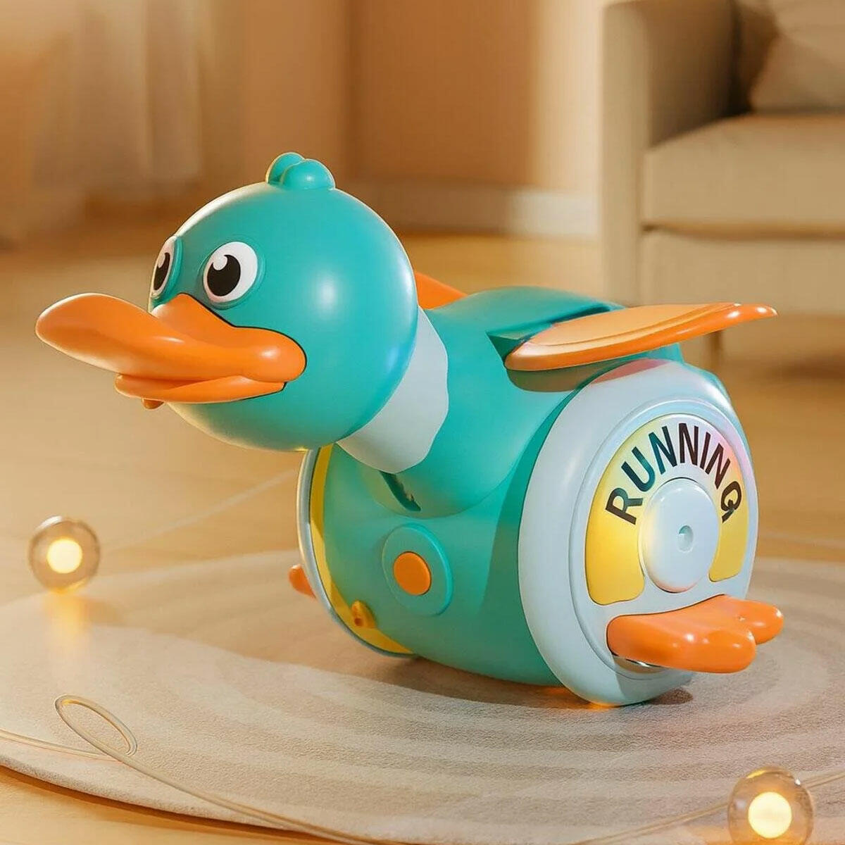 Sesli ve Işıklı Yürüyen Ördek Oyuncak | USB Type-C Şarjlı Foraging Duck | 360° Dönen ve Kanat Çırpan Eğitici İnteraktif Oyuncak