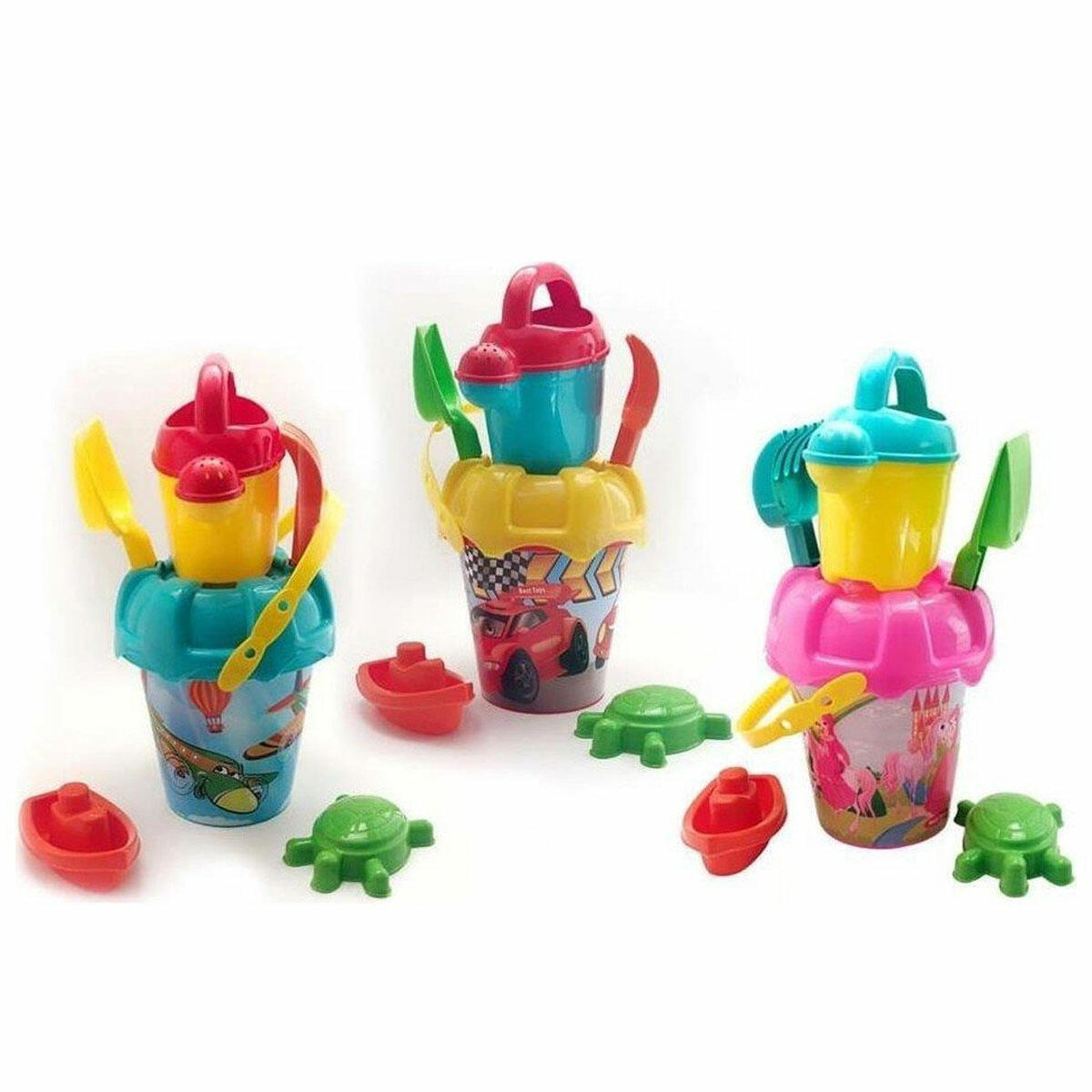 Yuvarlak İbrikli Aksesuarlı Full Kova Seti | Kumdan Kaleler İçin Eksiksiz Plaj Oyuncak Takımı